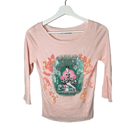 Compagnia Italiana Beaded Sequin Roundneck Top Cotton Pale Pink Women's Sz Small - Picture 1 of 10